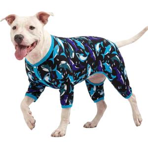 LovinPet Large Dog Shirt - Pet Anxiety Relief, Anti-Shedding Dog Pajamas, Lightweight Stretchy Fabric, Whale Hello There White Print, Large Pitbull Pajamas, Pitbull Clothes All Season/XL (Blue)