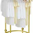 Freestanding Round Garment Display Retail Rack, Floor-Standing Double Space Multi-Purpose Metal Shelf for Clothes Storage, Commercial Clothing Organizer in Retail Boutiques and Bedroom (27.6"x 51.2", Gold)