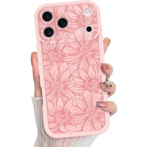 MZELQ for iPhone 17 Pro Case 2025 Case, Silicone Sunflower Floral Flower Cute Pattern, Camera Protection Soft Slim Shockproof for Girls Women -Pink