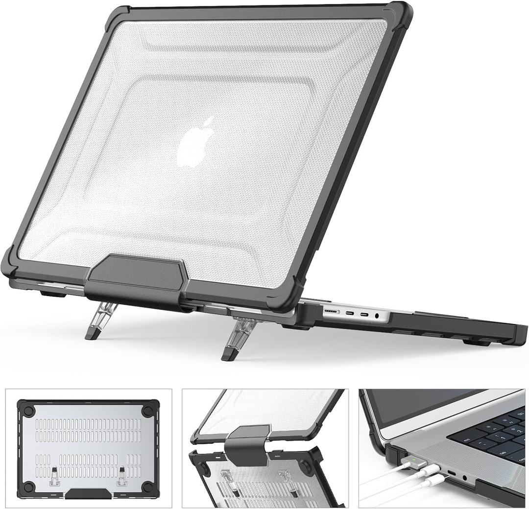 HXCASEAC Case Compatible with MacBook Pro 16 inch 2025 2024 2023 2022 2021, Anti-Scratching Protective Hard Cover with Foldable Stand M4 M3 M2 M1 (A3186 A3403 A2991 A2780 A2485) - Black