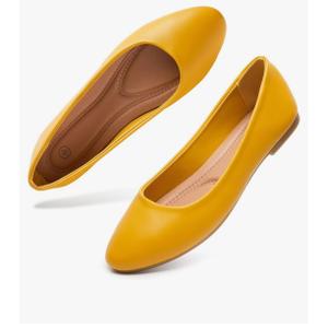 Hash Bubbie Women's Flats Shoes Ballet Flats Dress Shoes Comfortable PU Leather Slip on Shoes for Women, Yellow, 9.5/40.5