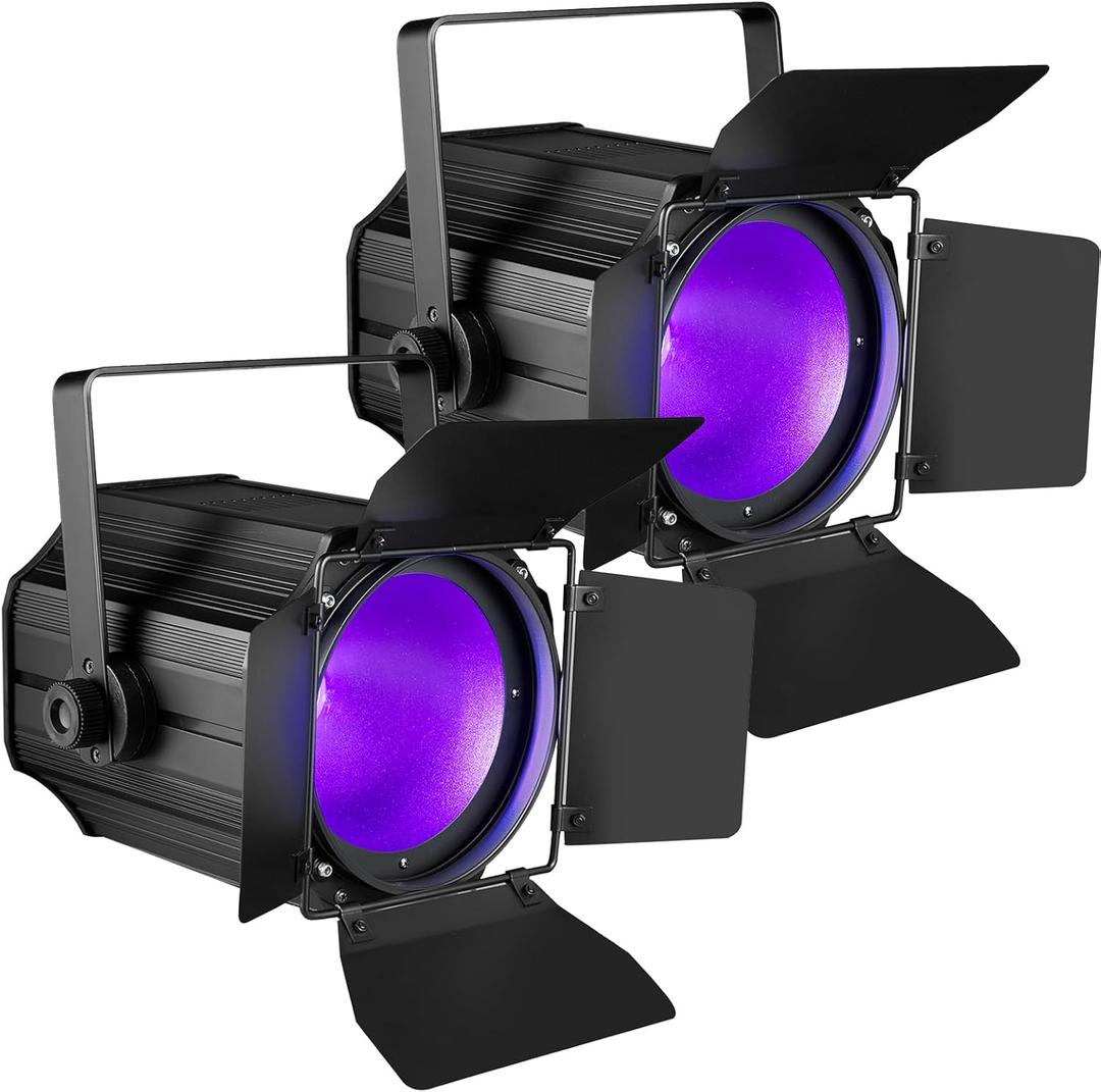 200W LED Stage Light, COB Par Lights with Barn Doors, DMX Blinder Stage Lighting Sound Activated for Wedding Live Show Christmas Party (6 Colors 2PC)