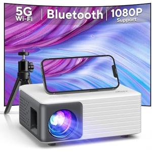 Mini Projector with WiFi and Bluetooth, AKIYO 1080P Supported Projector with Projector Stand, Portable Movie Projector for Home Theater/Outdoor, Compatible with iOS/Android/Laptop/TV Stick/HDMI/PS5