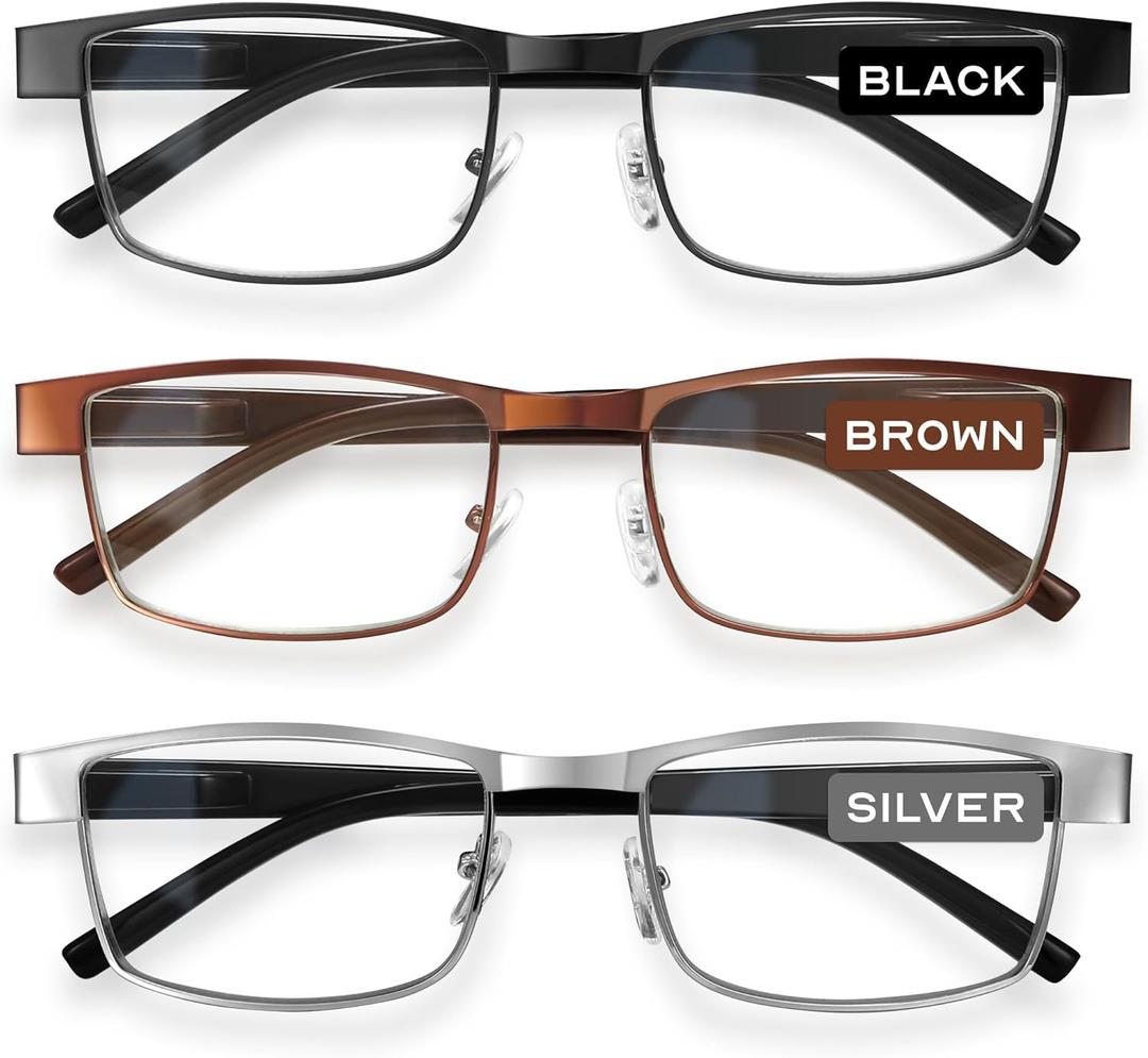 BLS Businessman Rectangular Reading Glasses - Professional Durable Readers - Blue-Light Blocking Lenses