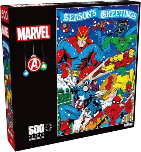 2 PCs Buffalo Games – Marvel - Season's Greeting from The Avengers - 500 Piece Christmas Jigsaw Puzzle - Festive Holiday Puzzles for Adults – Precision-Cut Pieces, Winter Artwork