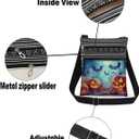 Halloween Night Adjustable Strap Crossbody Bag Glowing Jack-O-Lantern with Moonlit Forest and Bats Print for Adult Messenger Bag Halloween Party or Birthday Celebration Gift for Friend