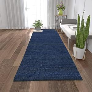 Antep Rugs Natural 2x6 Indoor Hand Woven Fiber Jute Runner Rug (Navy Blue, 2'6" x 6')