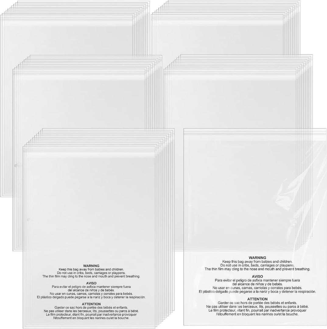 200 Count 18 x 24 Self Seal Clear Poly Bags with Suffocation Warning Plastic Self Seal Clear Poly Bags Resealable Adhesive for Packaging Bedding Clothing T-shirts