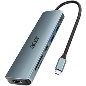 Acer USB C Hub, 7 in 1 Multi-Port Adapter for Laptop, 4K, HDMI Splitter with 2 USB A 3.1 & Type-C to HDMI Data Port, PD 100W Charging, SD Card Reader for Computer, Desktop, Space Grey