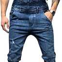 HUNGSON Denim Bib Overalls for Men Slim Fit Jumpsuit with Pockets Fashion Retro (Small, Darkblue)