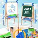 JOYOOSS Easel for Kids Art Easel Kids Easels for Toddlers,Wooden Kid Easel with Paper Roll - Adjustable Magnetic Double Sided Kids Dry Erase Board,Birthday Gifts for 1-12 Year Old Girls or Boys Blue
