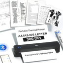 PRT Portable Printer Wireless for Travel, Inkless Bluetooth Small Mobile Thermal Printer, Support 8.5" X 11", A4, Compatible with iOS, Android, Laptop for Home Use, Office & Vehicles, 300 DPI, Black
