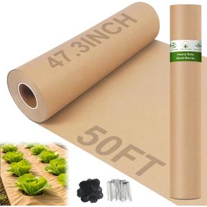 50 x 4 Ft Biodegradable Paper Weed Barrier Garden Paper Weed Barrier with U-Shaped Ground Nails Biodegradable Landscape Fabric Garden Mulch Rolls for Weeds Outdoor Lawn