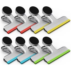 HOUSE AGAIN 8 Pack Stainless Steel Magnetic Clips, Heavy Duty Chip Bag Clips with Silicone, Strong Magnet, No Sharp Edges, Multi-Use for Food Bags, Refrigerator, Kitchen, Office & Classroom, Small