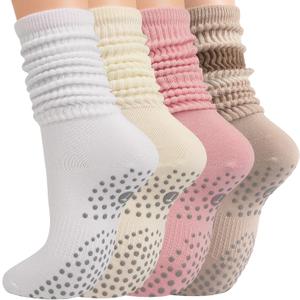 Grip Pilates Slouch Socks for Women, Non Slip Scrunch Yoga Barre, Grippy Slouchy Knee High Boot Socks for Hospital