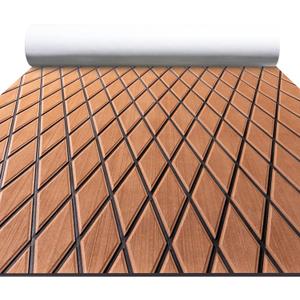 FOCEAN Boat Flooring EVA Foam Boat Decking Marine Mat Non-Slip Self-Adhesive Flooring Sheet for Motorboat Kayak Surfboard Garden Swimming Pools, 94.5''x 15.7'', Brown with Black Lines