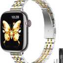 STIROLL Slim Metal Band Compatible with Apple Watch 41mm 40mm 38mm 42mm(Series 11 10) Women, Stylish Thin Stainless Steel Chain Straps for iWatch Bands Series 9 8 7 6 5 4 3 2 1 SE, Silver Gold