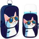 Energymax Hand Sanitizer Spray Case, Compatible with Touchland Hand Sanitizer Mist Spray, Portable Mini Pouch, Fashion Accessory Keychain with Snap Hook 1FL. OZ., Sweet Cat Wearing Sunglasses, 3 Pack