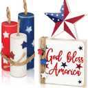 Amyhill 5 Pcs 4th of July Table Decorations Patriotic Independence Day Table Centerpieces Rustic Memorial Day Wood Firework Signs Tiered Tray Decor Rustic God Bless America Decor(Star)