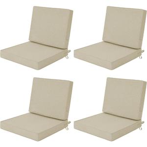 Outdoor Chair Cushions Set of 4, Water-Resistant & Fade-Resistant, Patio Furniture Deep Seat Cushions Replacement with Back, Non-Slip Bottom, Removable Cover, 24 x 24 Inch, Beige
