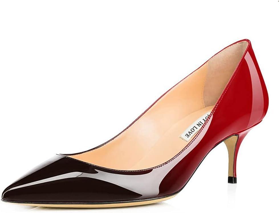 JOY IN LOVE Women's Shoes Low Heels Pointy Toe Kitten Heel Daily Pumps Red Black (6 US)