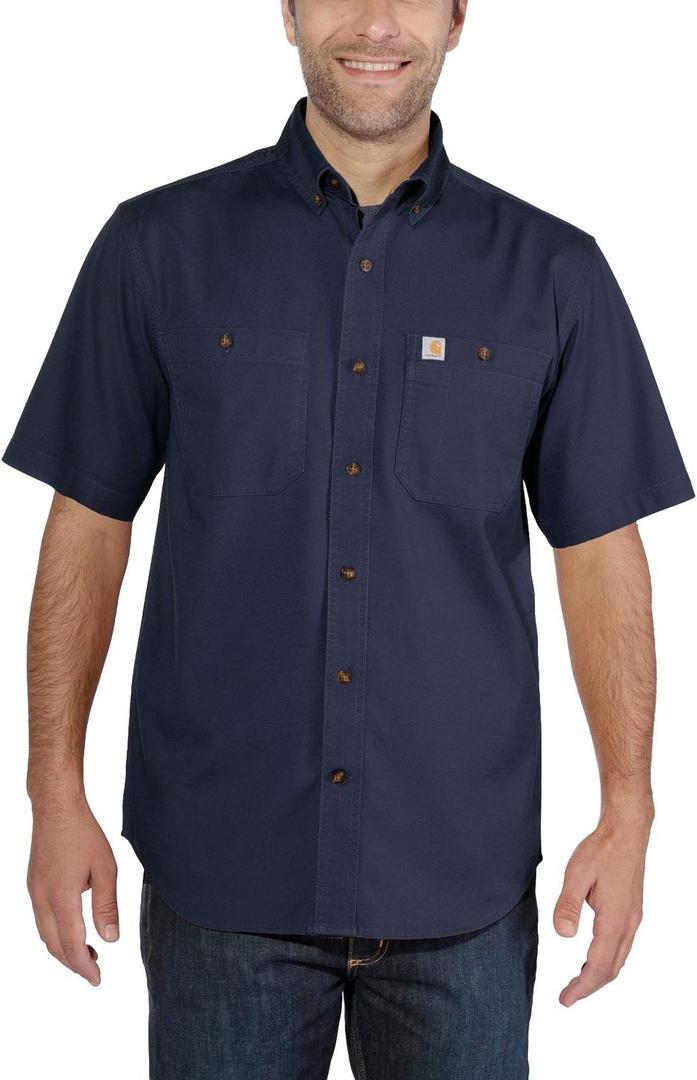 Carhartt Mens Rugged Flex Relaxed Fit Midweight Canvas Short-Sleeve Shirt (Navy), XL