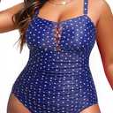 Yonique Women Plus Size One Piece Swimsuits Tummy Control Bathing Suits Vintage Swimwear, Size  16Plus  (Blue & White Dots)