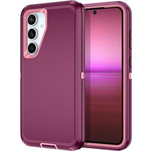 I-HONVA for Samsung Galaxy S24 FE 5G Case Shockproof Dust/Drop Proof 3-Layer Full Body Protection [Without Screen Protector] Rugged Heavy Duty Cover Case for Galaxy S24 FE 5G,Purple/Pink