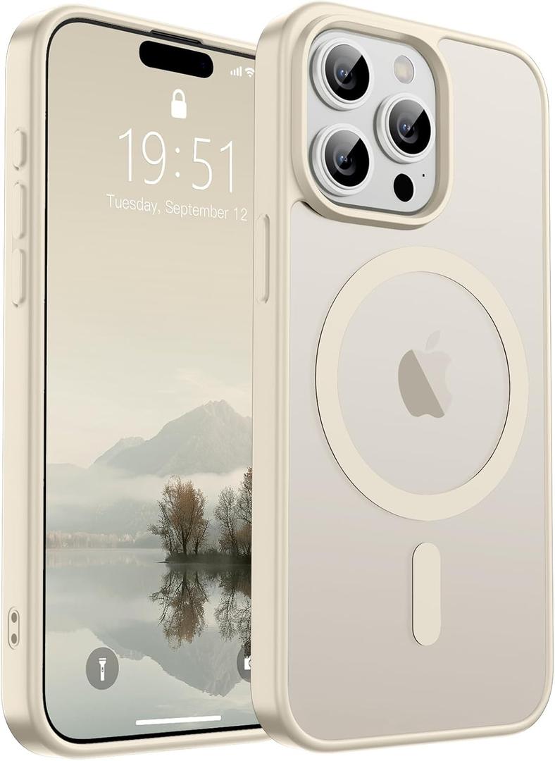 SUPFINE Magnetic for iPhone 15 Pro Case (Compatible with MagSafe) (Military Grade Drop Protection) Slim Translucent Matte Shockproof with Anti-Fingerprint Phone Case,Antique White
