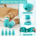 Cat Muzzle for Grooming, Transparent Cat Helmet with 4 Silicone Claw Covers, Adjustable Breathable Kitty Hood Anti Bite Bubble Astronaut Grooming Mask for Pet Bath Nail Trimming,L