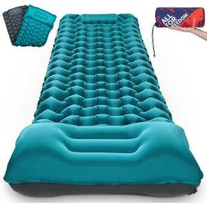 AKSOUL Camping Sleeping Pad with Pillow: Extra Thick 3.9 inch Ultralight Self Inflating Air Mat, Compact Lightweight Insulated Inflatable Sleep Mattress for Backpacking, Camp, Hiking, Tent (Classic Peacock Blue)