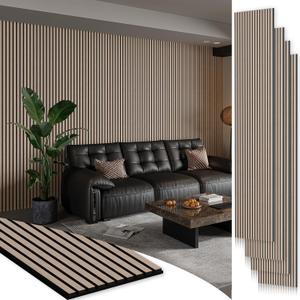 Smartstandard 4 Pack 106" x 12.6" Wood Slat Wall Panels, Soundproof Wooden Wall Panels, Acoustic Wood Panels for Wall, 3D Fluted Wood Panels for Interior Wall Decor, Walnut