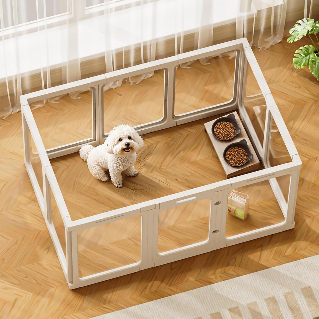 Jalove Acrylic Dog Playpen Indoor, 24“ H Plastic Pet Playpen with Door, Clear Pet Play Pen for Puppy Cat Rabbit Ferret, Easy Assemble Dog Pen, Preferable for Small Cage, White 10 PCS