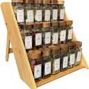 Bamboo Spice Rack Organizer - 3 Tier Foldable Wooden Spice Rack for Countertop, Cabinet & Drawer- Organic Bamboo-Extra Sturdy Wooden Spice Shelf, No Spice Jars Included