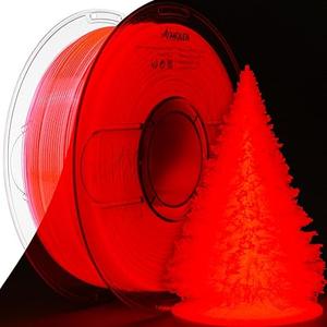 AMOLEN 3D PLA Printer Filament, 1.75mm Glow in The Dark Red PLA Filament for 3D Printing, Best with UV Lamps, 1kg Spool (2.2lbs), Dimensional Accuracy +/- 0.02 mm, Fit Most FDM 3D Printers