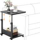 Hospital Bedside Table with Wheels Adjustable Height Sofa Side, Rolling Hospital Table, Mobile Computer Desk Laptop Table for Living Room, Bedroom & Office, Black