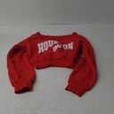 LovelyWholesale Women Off the Shoulder Sweatshirt Long Sleeve Graphic Pullover Crop Tops (Small, Red)