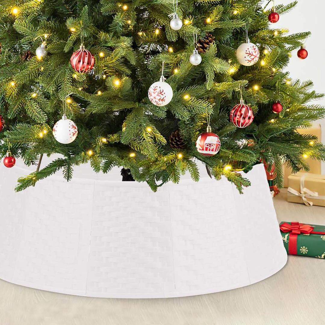 White Tree Collar Christmas Tree Collar - 28 inch Tree Base Cover Plastic Tree Ring Xmas Ornament for Christmas New Year Party Gifts Festival Holiday Decoration (Basic w/o magnet-Large)