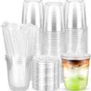 100PCS 12 oz Disposable Plastic Cups with Flat Lids and Clear Straws, Round Bottom To Go Iced Coffee Cups, Small Sturdy Drink Cups for Soda, Smoothies, Cold Beverage, Juice Bars, Takeout, Office