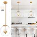 13.7" Globe Pendant Light Contemporary Globe Pendant Lights Kitchen Island 3 Light Gold Mid Century Pendant Light Clear Glass with Brass Finish Adjustable Hanging Light Fixture for Dining Room