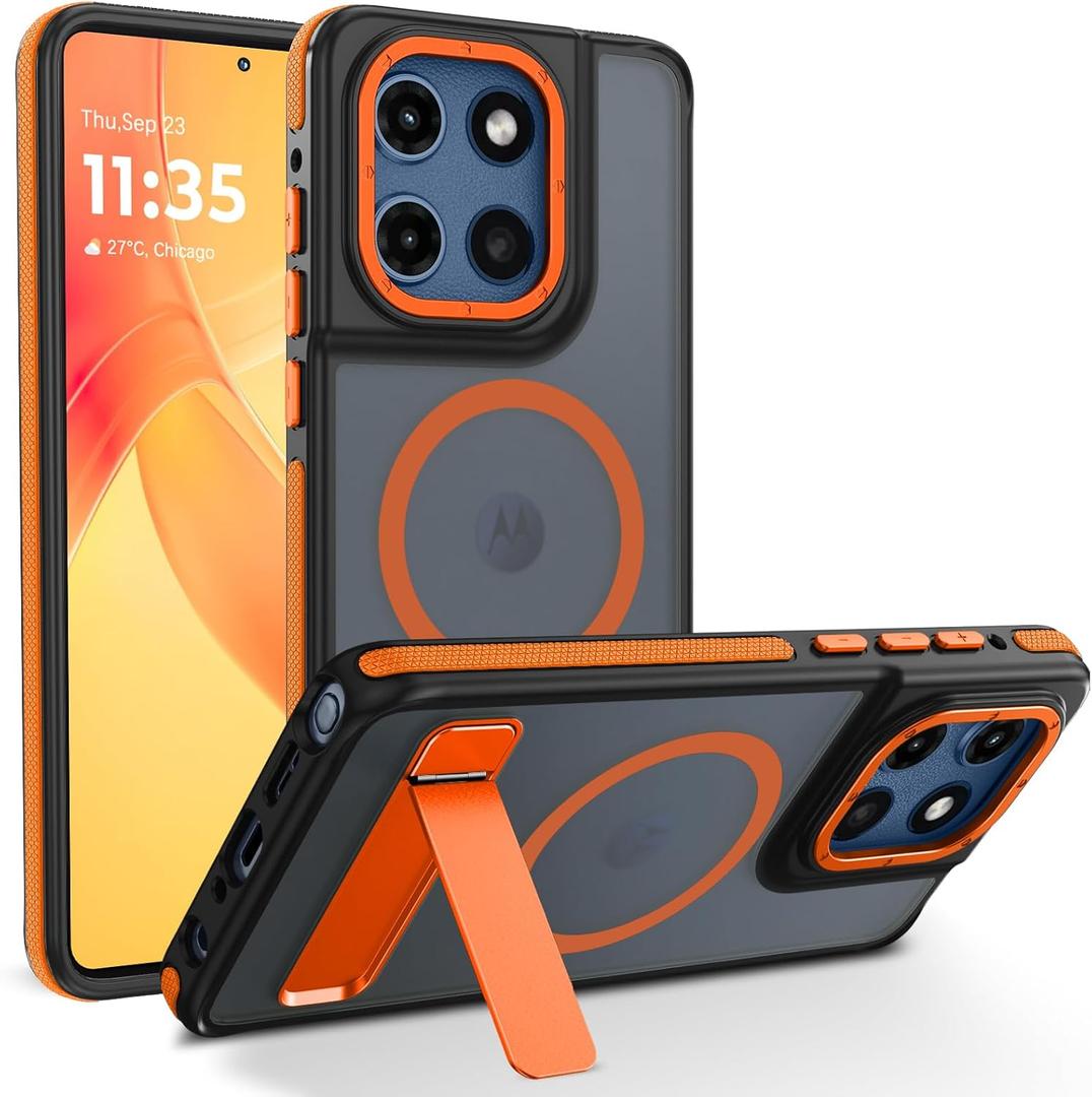 GaoBao Magnetic for Motorola Moto G Stylus 5G 2025 Case with Stand [Compatible with MagSafe] [Military-Grade Drop Proof ] [Translucent Matte] Non-Slip Moto G Stylus 5G 2025 6.7" Cover, Black/Orange