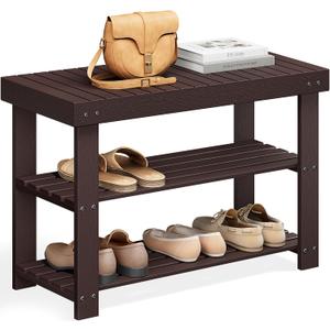 SONGMICS Shoe Rack Bench, 3-Tier Bamboo Shoe Storage Organizer, Entryway Bench, Holds Up to 286 lb, 11.3 x 27.6 x 17.8 Inches, for Entryway Bathroom Bedroom, Brown ULBS04Z