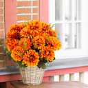 Fall Flowers Artificial Mums 2 Pcs 18 Heads Silk Chrysanthemums Fake Mums Faux Floral Bouquet Arrangements for Home Decor Indoor Outdoors Planter Pots Porch Wedding Autumn Decoration