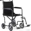 Medline Durable Folding Steel Transport Wheelchair with Swing-Away Footrests, 19-Inch Seat Width, Black Frame, Black Upholstery