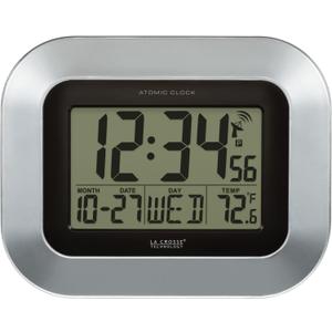 La Crosse Technology WT-8005U-S Atomic Digital Wall Clock with Indoor Temperature, Silver