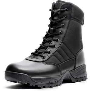 Men's Military Tactical Combat Boots Side Zipper Work Motorcycle Boots 8 inch (11, Black)