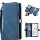 2 x Simicoo Pixel 8 Pro Wallet case, Pixel 8 Pro Flip Leather case Card Slots Holder Zipper Purse Detachable Magnetic Cover Hand Strap Cash Pocket Pouch Wallet for Woman Man (Blue)
