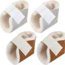 4 Pcs Heel Protector Boot Sheepskin Heel Protectors Soft Foot Cushions Pads with Securing Strap for Protect Feet Ankle Pressure Bed Sores (Beige, Brown)