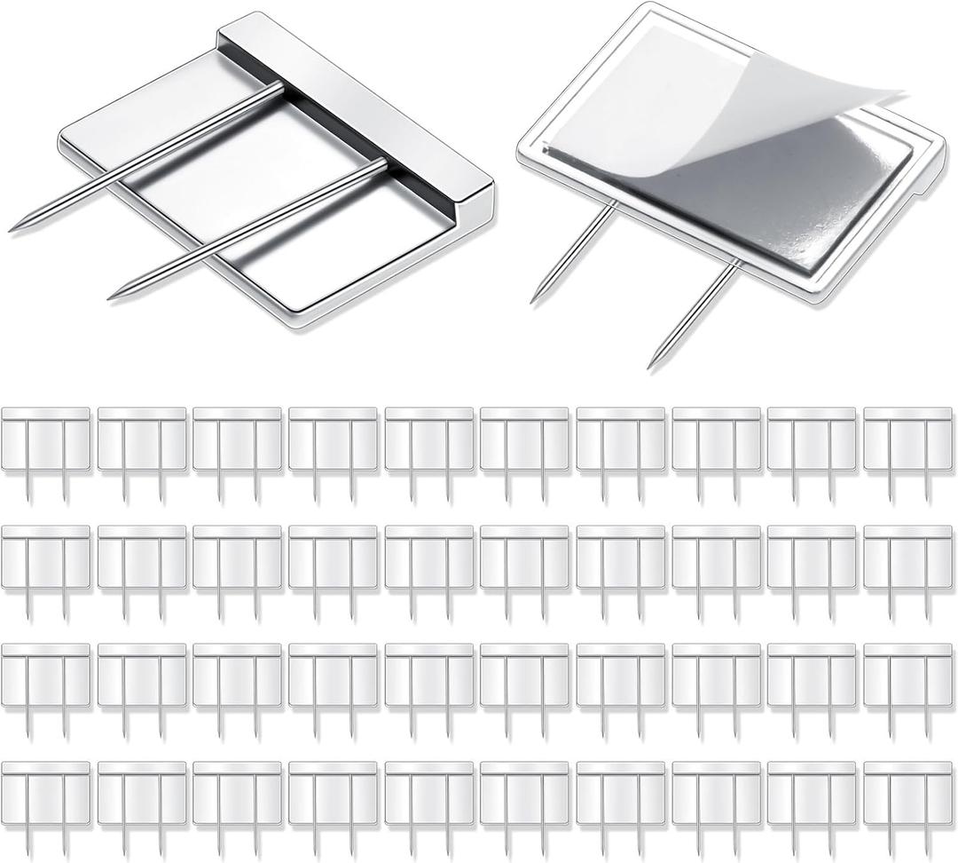 Amylove 40 Pcs Silver Cubicle Pins Partition Long Push Pins Fabric Clips Cubicle Name Plate Holders for Office Furniture Corkboard Fabric Mounting