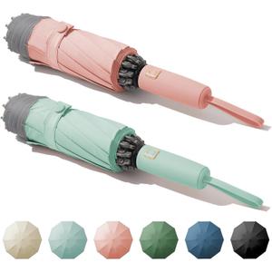 Windproof Travel Umbrella for Rain, Large Portable Reverse Folding Car Umbrella, Inverted Design, Compact Auto Open Close with Durable Waterproof Canopy, Fits Backpack/Women Men, 45.6 Inch (2 CYAN+PINK)